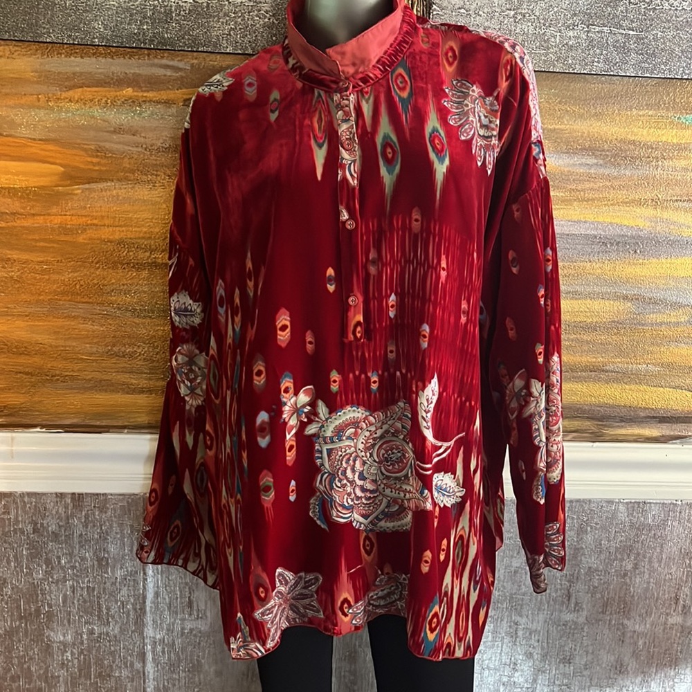 Johnny Was Silk Velvet Feather Burnout Mara Blouse Top Shirt  XXL MSRP $310 New - Picture 7 of 14